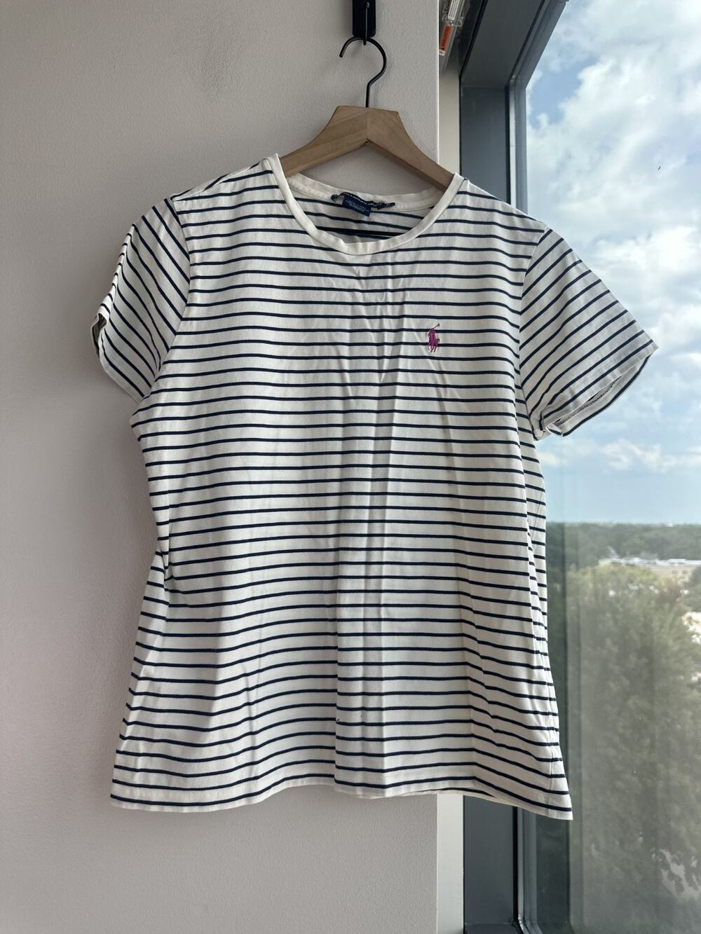 Polo Ralph Lauren Women Short-sleeve Crewneck T-shirt White Navy Stripes Sz XL